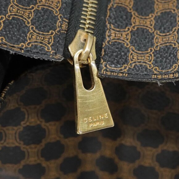 CELINE Macadam Canvas Hand Bag PVC Leather Black Gold - Picture 12 of 15